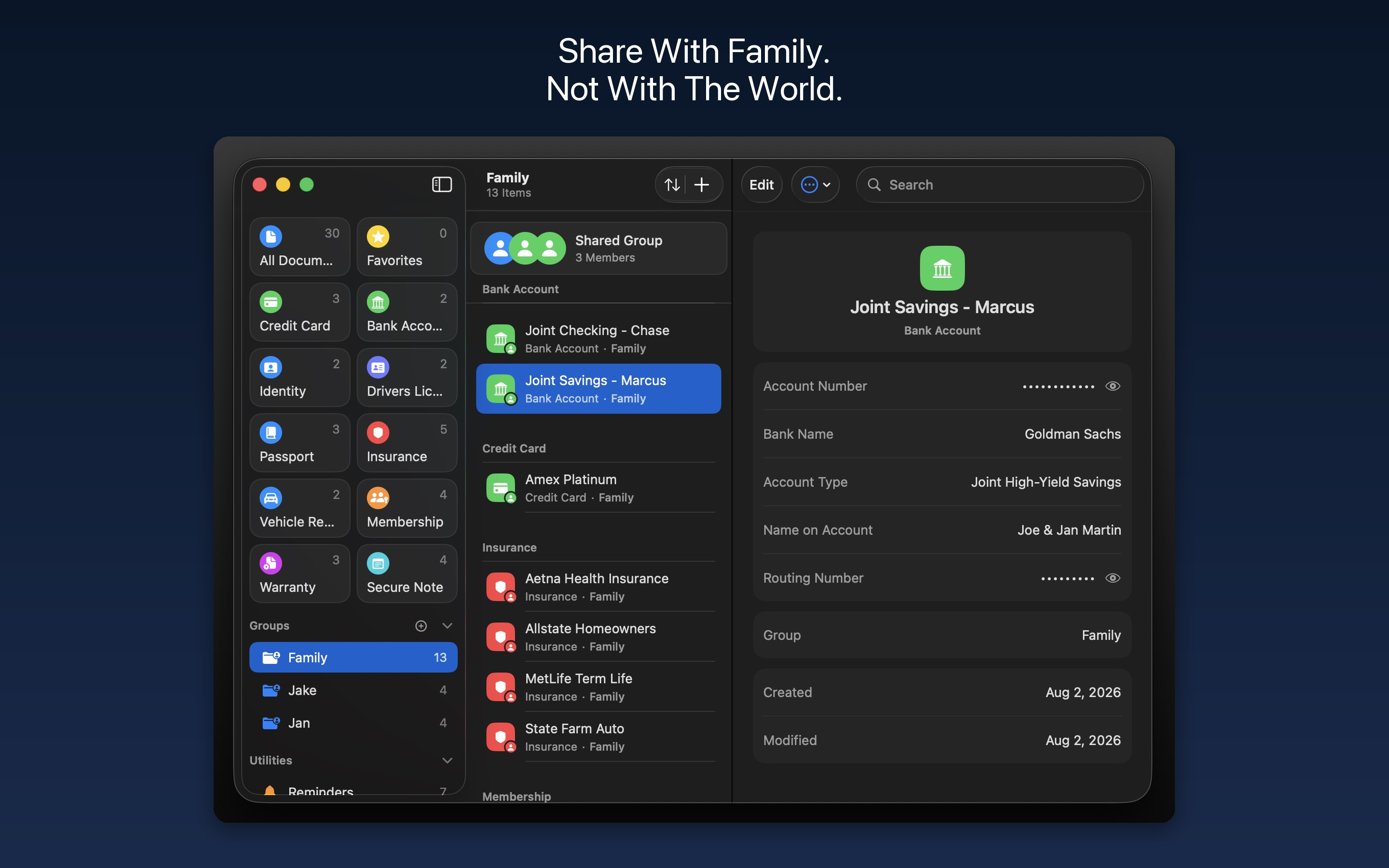Kryven Vault on Mac showing shared groups