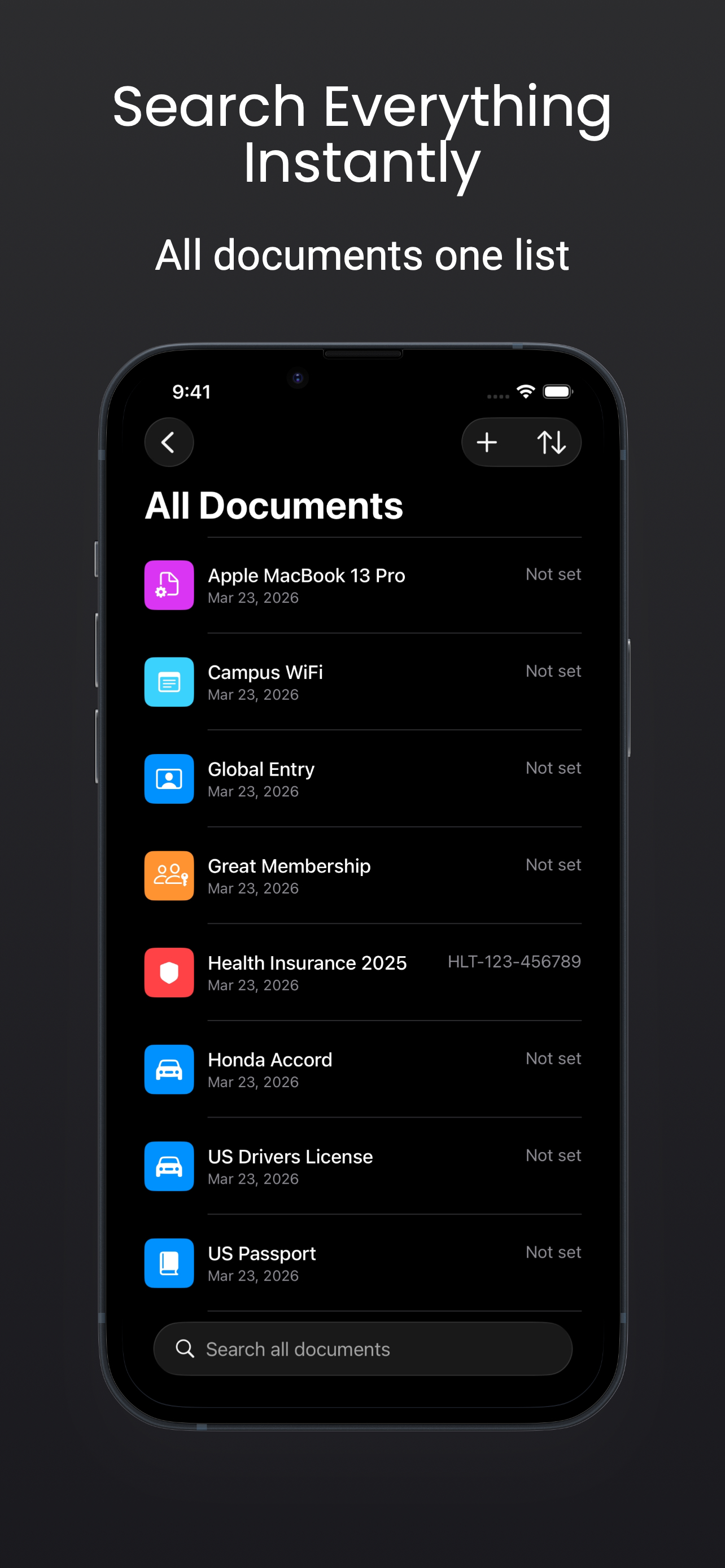 All documents list view