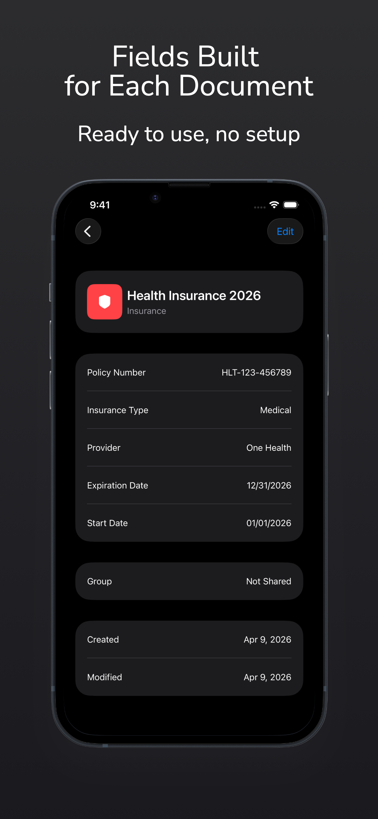 Document detail with structured fields