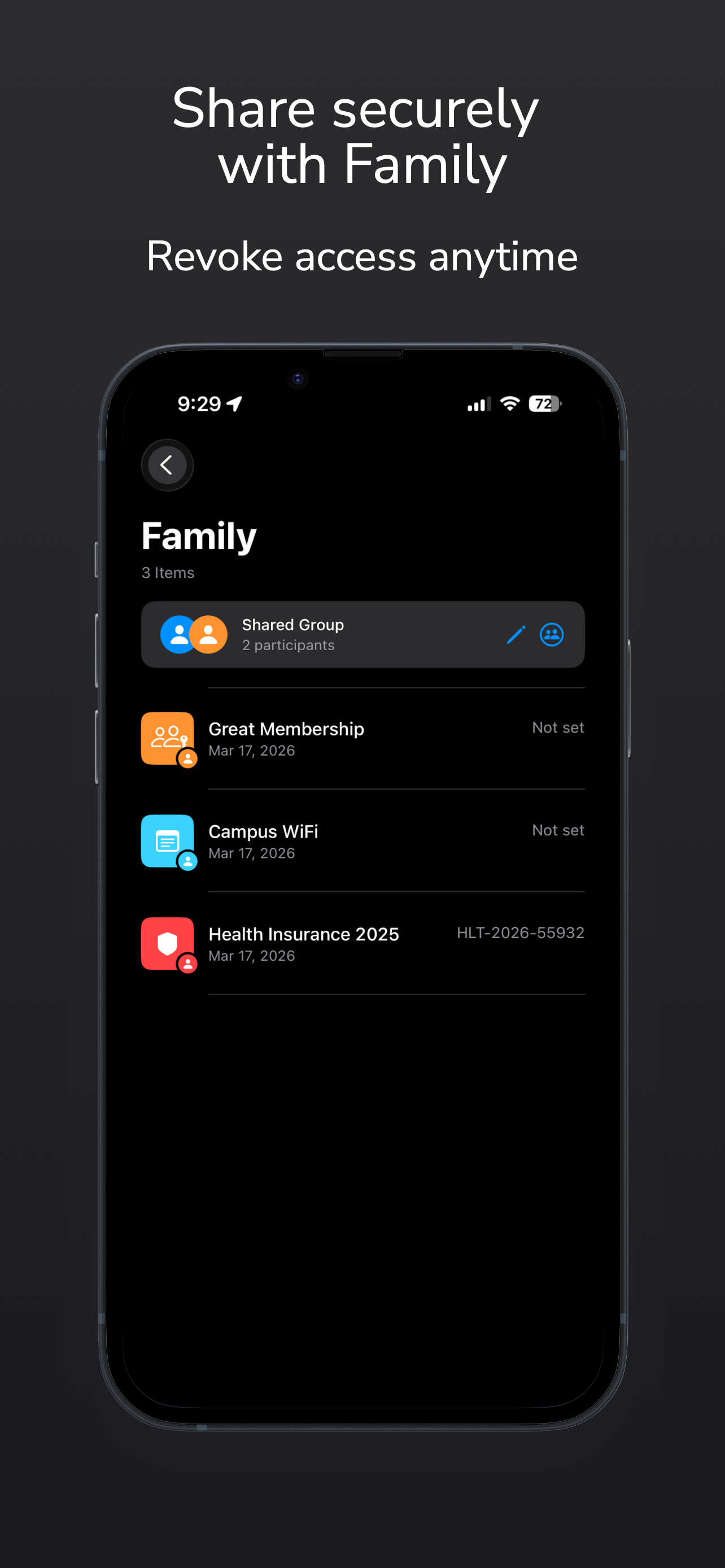 Secure sharing with family